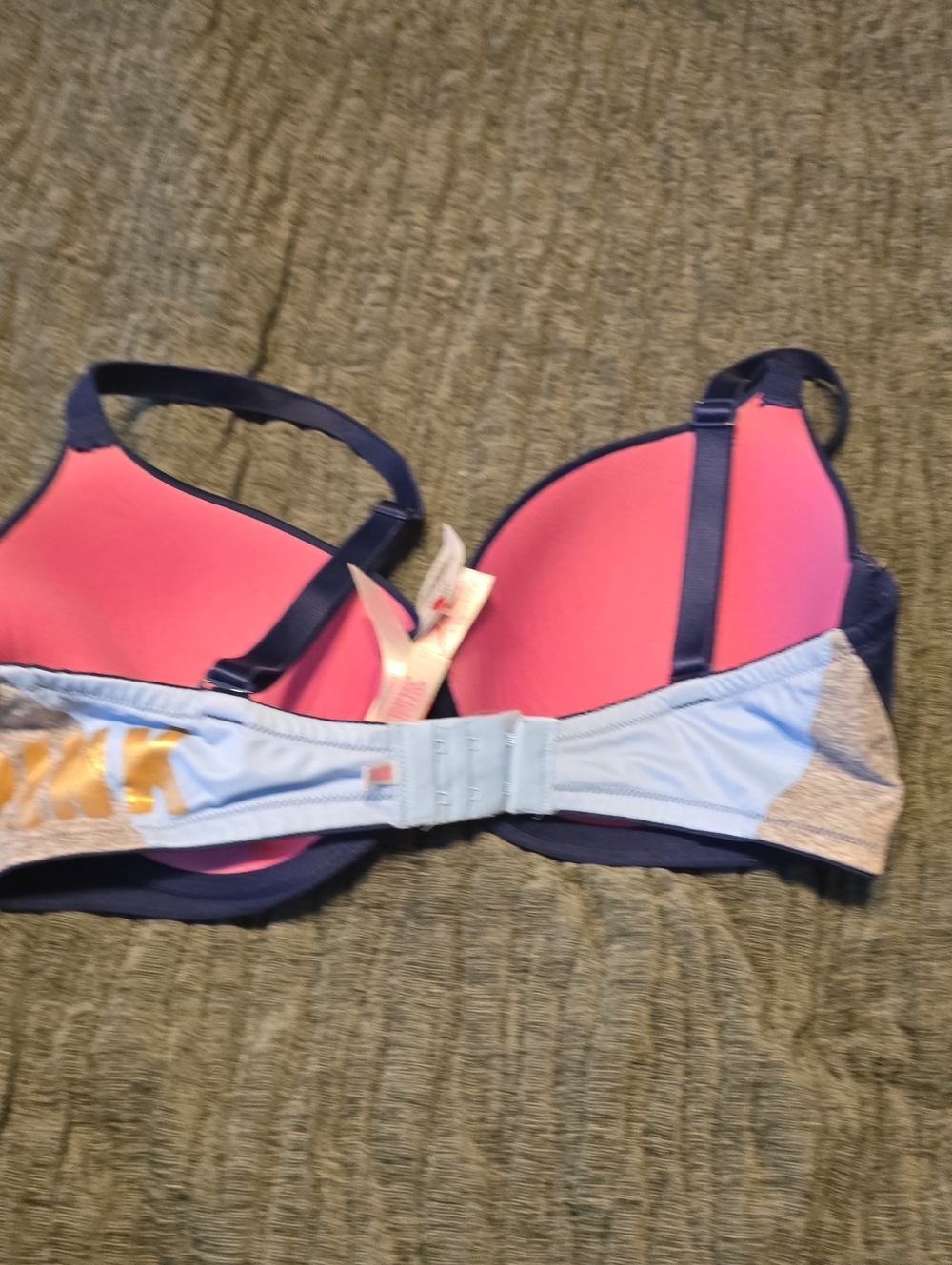 PINK Victoria's Secret Pink & Navy Push-Up Bra with Light Blue Band 34dd